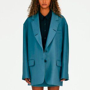 Tibi Liam Blue Grey Fluid Suiting Oversized Blazer
